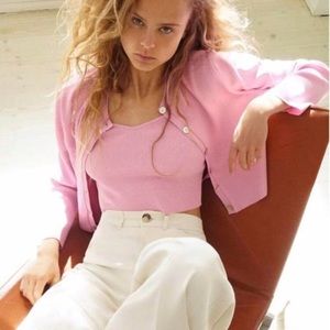 Zara Pink Button Down Cardigan Sweater